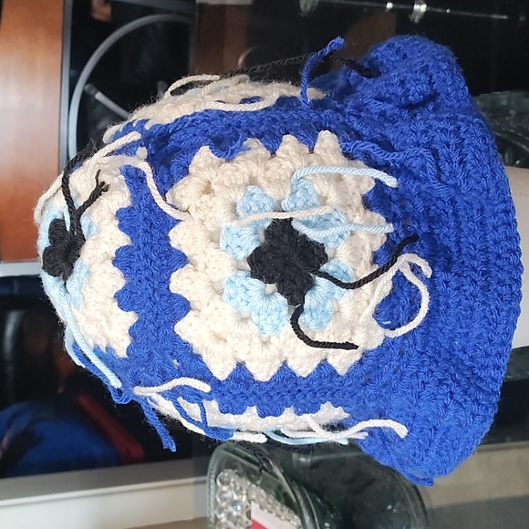 Blue, White & Black Hand Made Evil Eye Crochet Bucket Hat By The Stitch Fairy - Picture 12 of 14